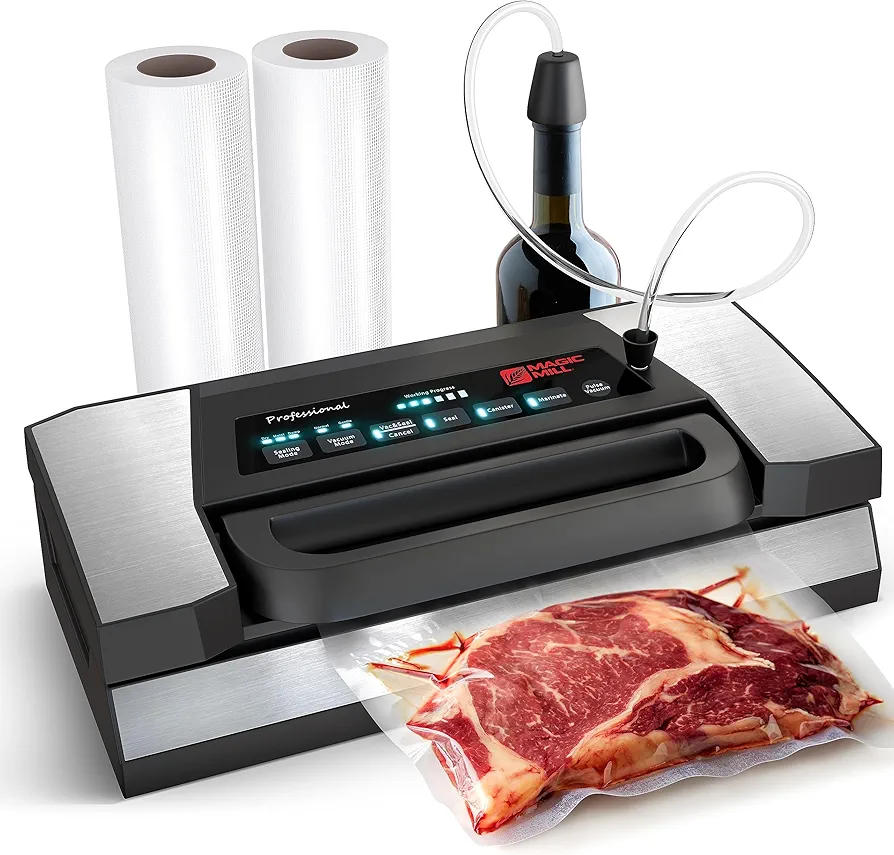 Magic Mill Professional Vacuum Sealer Machine Pro with New Patent Handle MVS-5181 for Food Bags, Marinate Bowls, and Meal Packing Cannister | Vacuum Sealer with Cutter and Jar Attachment