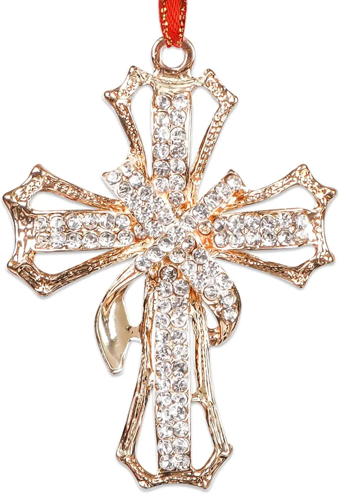 Cross Christmas Ornaments Metal Cross Keepsake Ornaments Religious Nativity Ornaments for Christmas Tree Decorations Cross Christian Gifts for Women Girls Mom Sisters