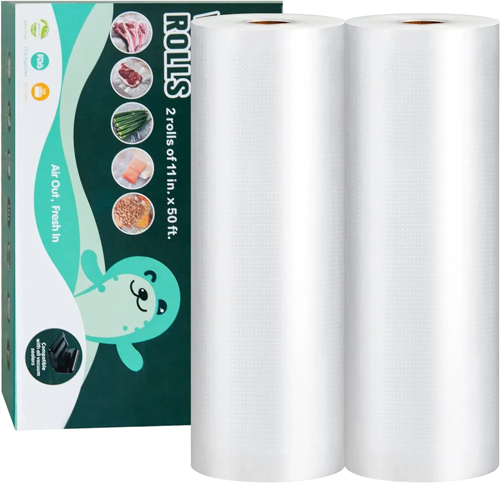 Happy Seal Vacuum Sealer Bags 11" x 50' 2 Pack for Food Saver, Rolls for Custom Fit Airtight Food Storage, Meal Prep or Sous Vide, Commercial Grade Vacuum Seal Freezer Bags