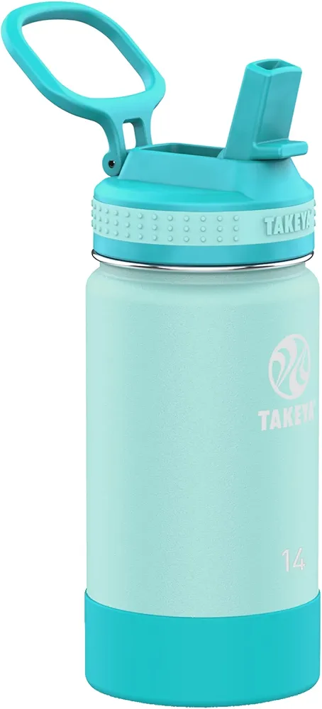 Takeya Actives Kids 14 oz Vacuum Insulated Stainless Steel Water Bottle with Straw Lid, Mint