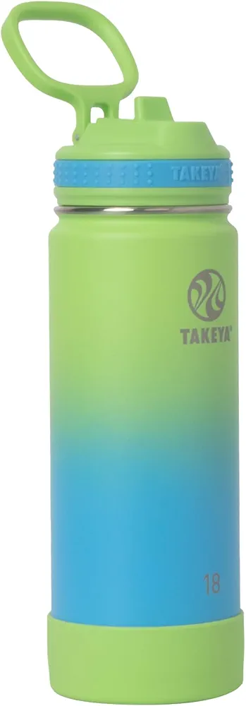 Takeya Actives 18 oz Vacuum Insulated Stainless Steel Water Bottle with Straw Lid, Premium Quality, Ombre Excitement