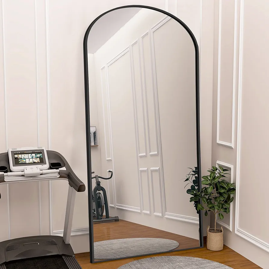 PexFix Arched Full Length Mirror Full Length Floor Mirror Floor Mirror Full Length Arched Wall Mirror Full Body Wall Mirror Sleek Arched-Top Mirror,Black,71''×28''