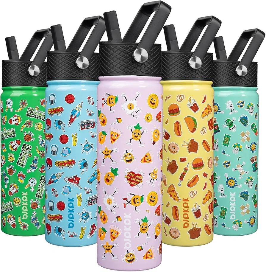 BJPKPK Insulated Water Bottle with Straw Lid, 22 oz Stainless Steel Metal Water Bottles, Reusable Leak Proof BPA Free Water Bottles, Cups, Thermos, Hawaii Fruits-Purple