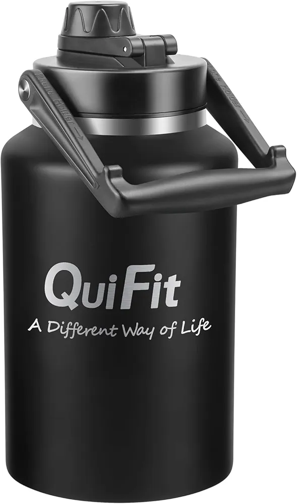 QuiFit 64 oz Insulated Water Bottles with Handle,Leak Proof, BPA Free,Wide Mouth,Half Gallon Water Bottle Insulated Keeps Cold All Day, Stainless Steel Double Wall Vacuum Flask Metal Large Water Jug