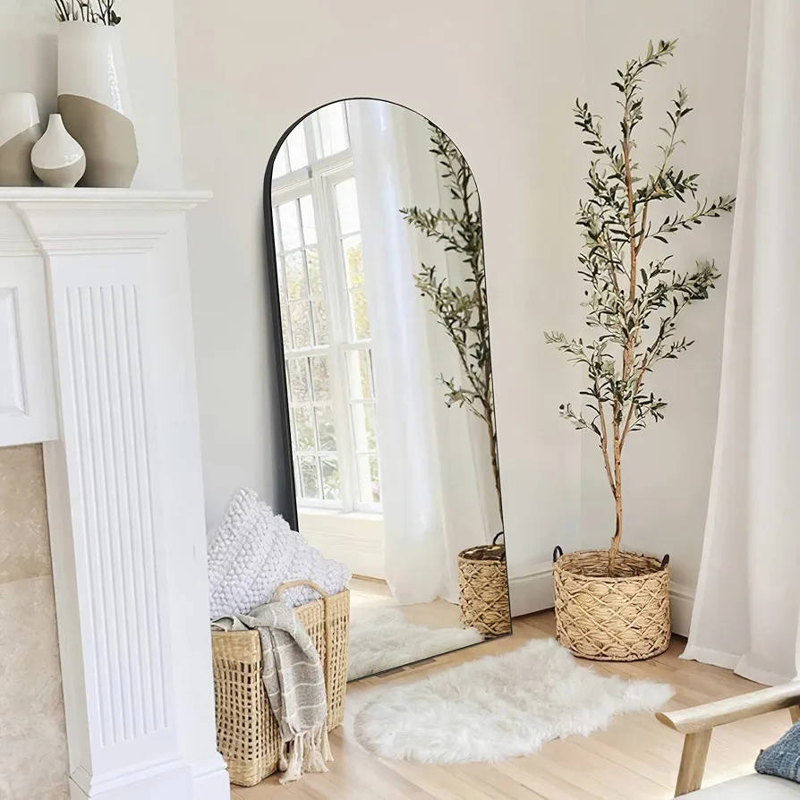 NeuType 65"x22" Arched Full Length Mirror Large Arched Mirror Floor Mirror with Stand Large Bedroom Mirror Arched Shape Wall Mounted Mirror Hanging or Leaning Against Wall, Wood Frame, Black