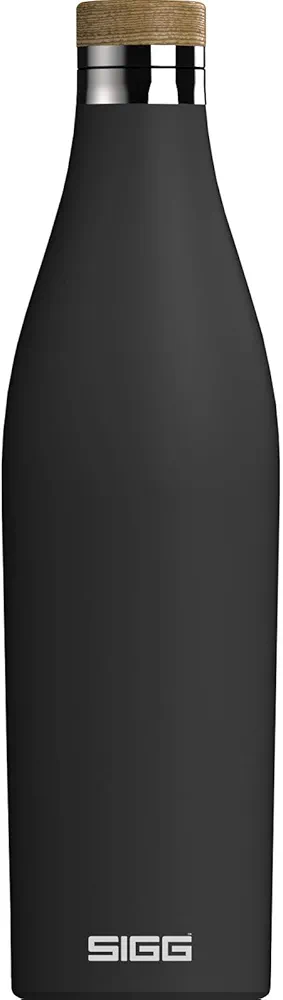 SIGG - Insulated Water Bottle - Meridian Black - Leakproof & Extra-Slim - BPA Free - Plastic Free - 18/8 Stainless Steel - Double Walled - Bamboo Screw Top - Black - 24 Oz