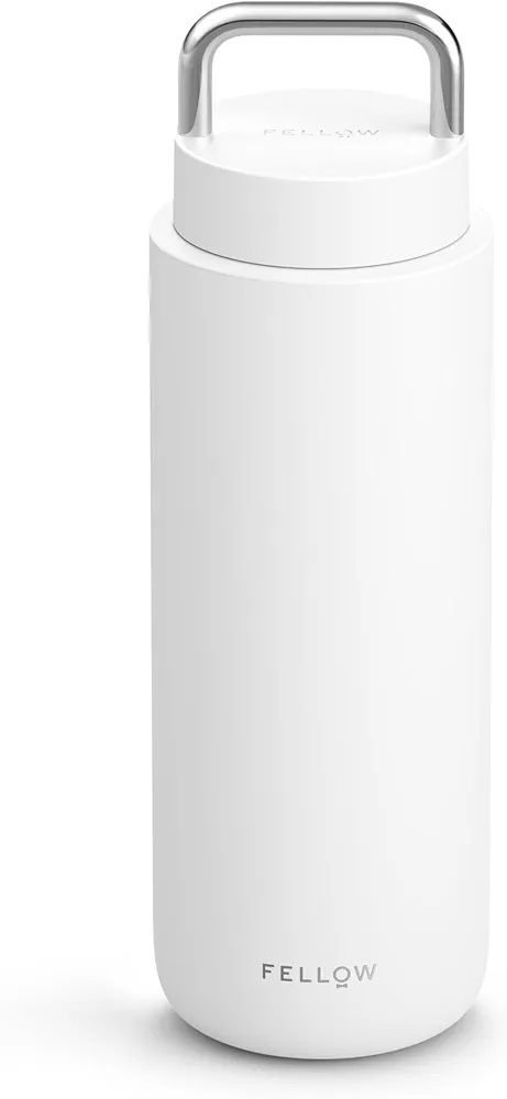 Fellow 32 oz Carter Carry - Travel Vacuum Insulated Stainless Steel Tumbler - Keeps Heat for 12 Hours/Stays Cold for 24 Hours - Leak-Proof Seal - Stainless Steel Handle - Slim Width - Matte White