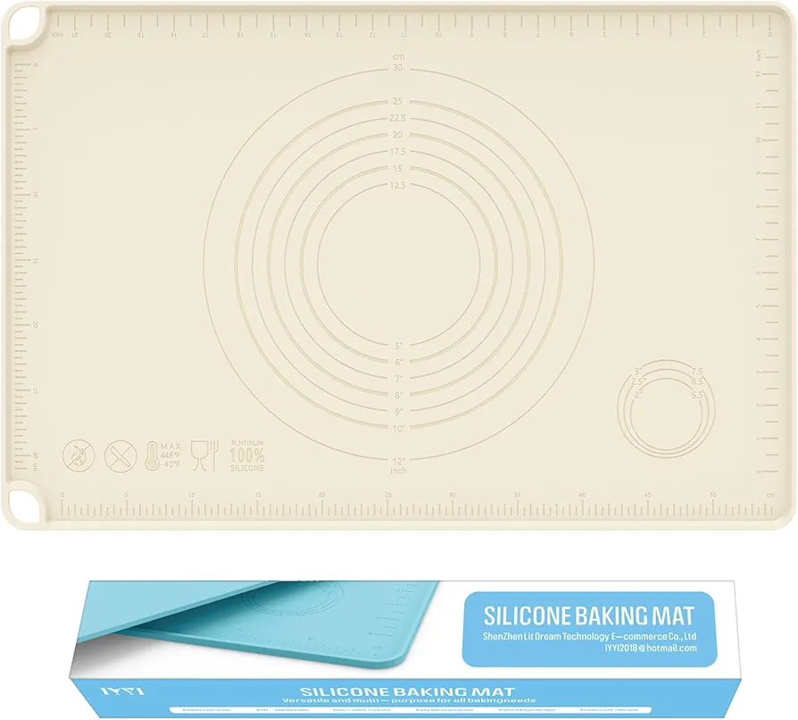 Silicone Baking Mat, Dough Rolling Mat 24''x16'', Pastry Mat for Rolling Dough, Silicone Rolling Mat with Measurements for Pizza, Pie, Macaron, Bread (Beige, XL)