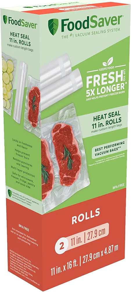 FoodSaver x 16' Expandable Heat-Seal Food Preservation, Freezer Sous Vide Bags, 11" Rolls, Clear