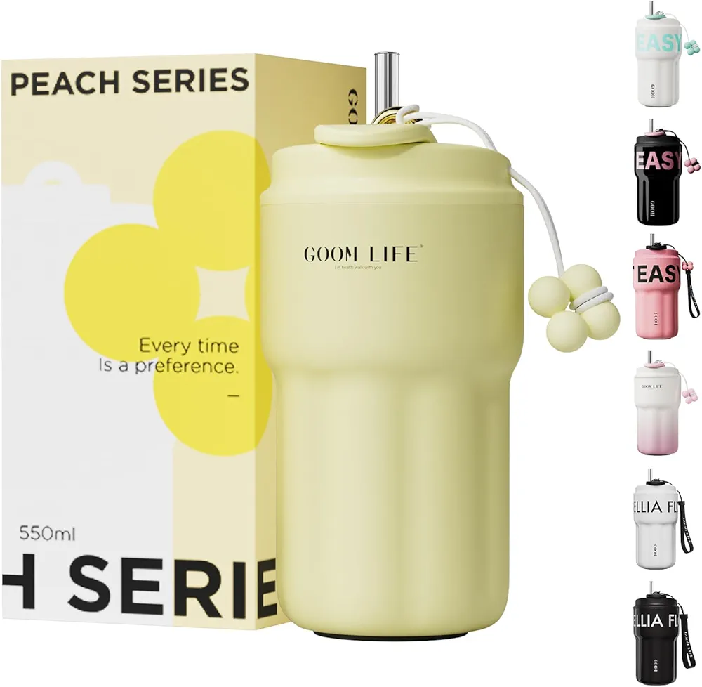 GOOM 18oz Spill Proof Tumbler with Lid and Straw, 18/10 Stainless Steel Insulated Water Bottle with Flip Lid and Straw Mouth Rotary Lock, 6-Layer Wall Insulated Coffee Tumbler - Yellow