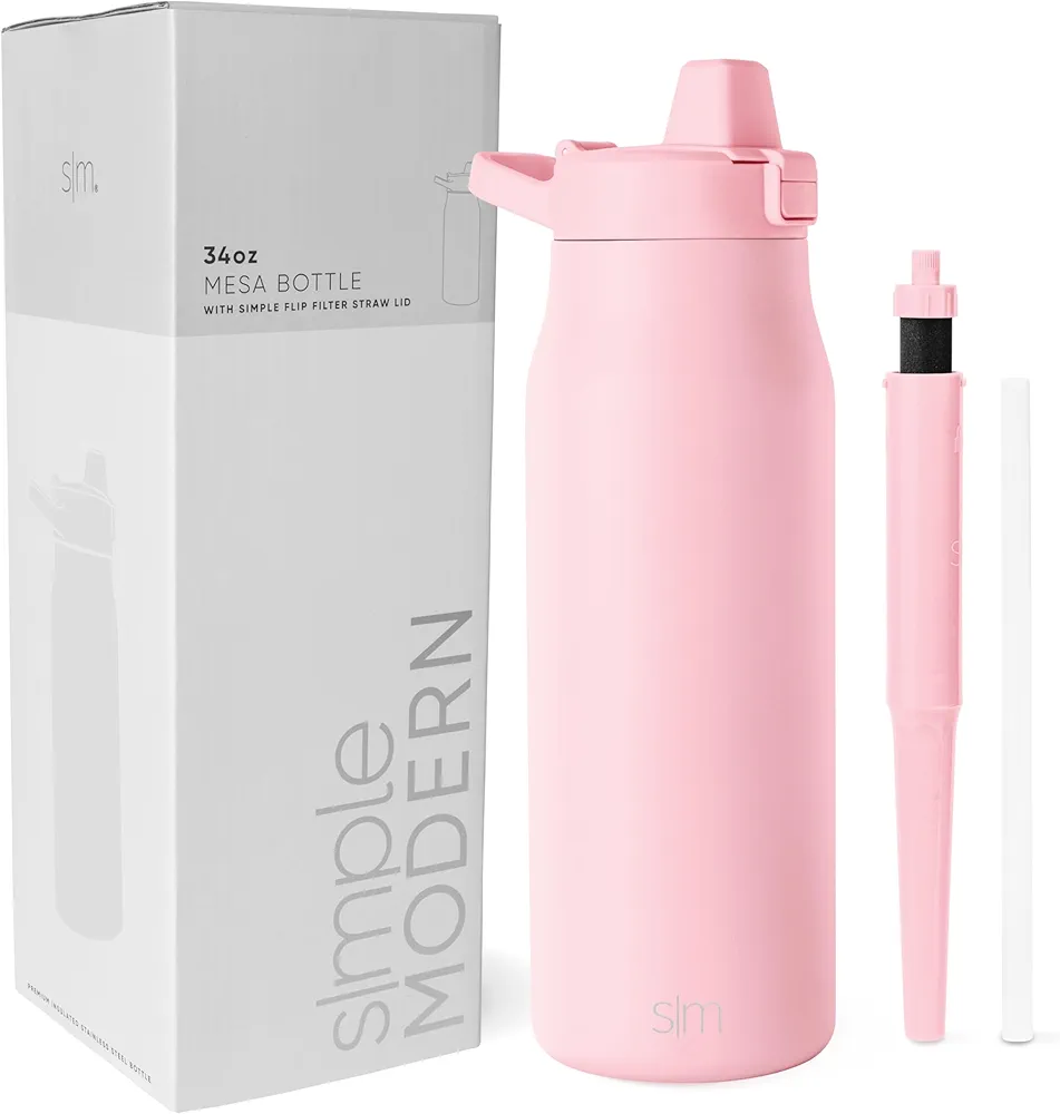 Simple Modern Filtered Water Bottle | Insulated Stainless-Steel Carbon Filter Travel Water Bottles | Reusable for Clean Drinking Water On The Go | 34oz, Blush