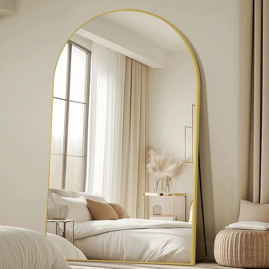MELOMOIR Arched Full Length Mirror, 44"x72" Oversized Floor Mirror Freestanding, Large Full Body Mirror for Bedroom Living Room, Gold Mirror Full Length with Tempered Glass, Wall Mirror Full Length