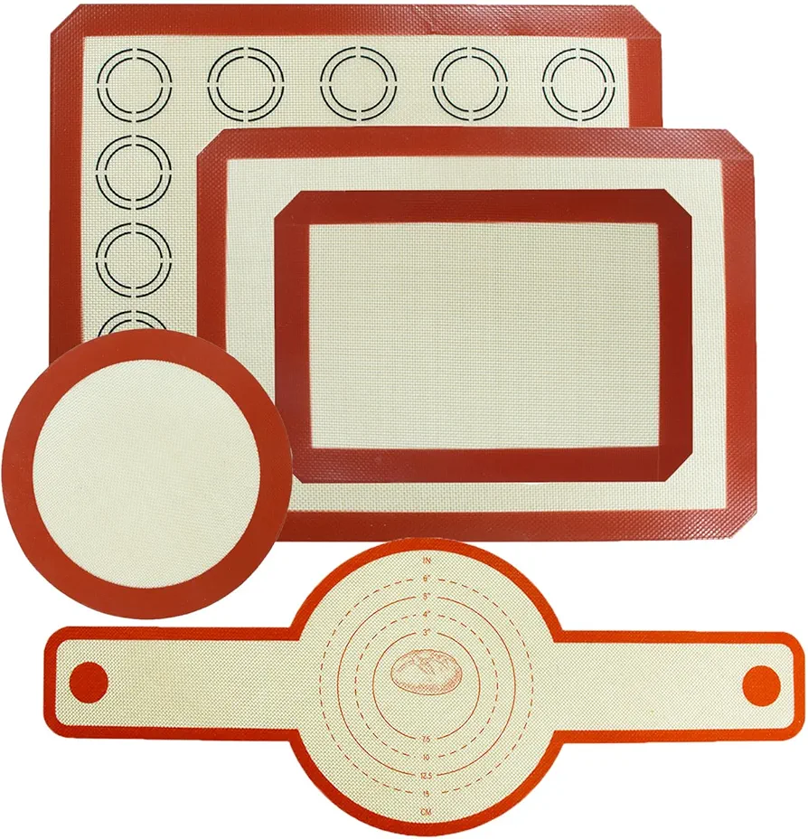 Silicone Baking Mat Set of 5, Non-Stick Food Grade Easy Clean Baking Mat, Reusable Oven Baking Mats for Baking, Making Cookies, Macarons, Bread, Pastry, Pizza