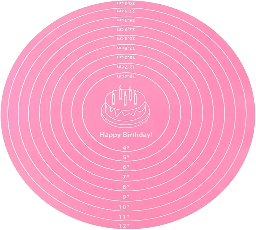 Silicone Baking Mat Cake Mat Silicone Cake Mat Silicone Baking Mat with Measurements for CakeTurntable Stand Non-Stick Heat Resistant Pastry Baking Sheet -Pink