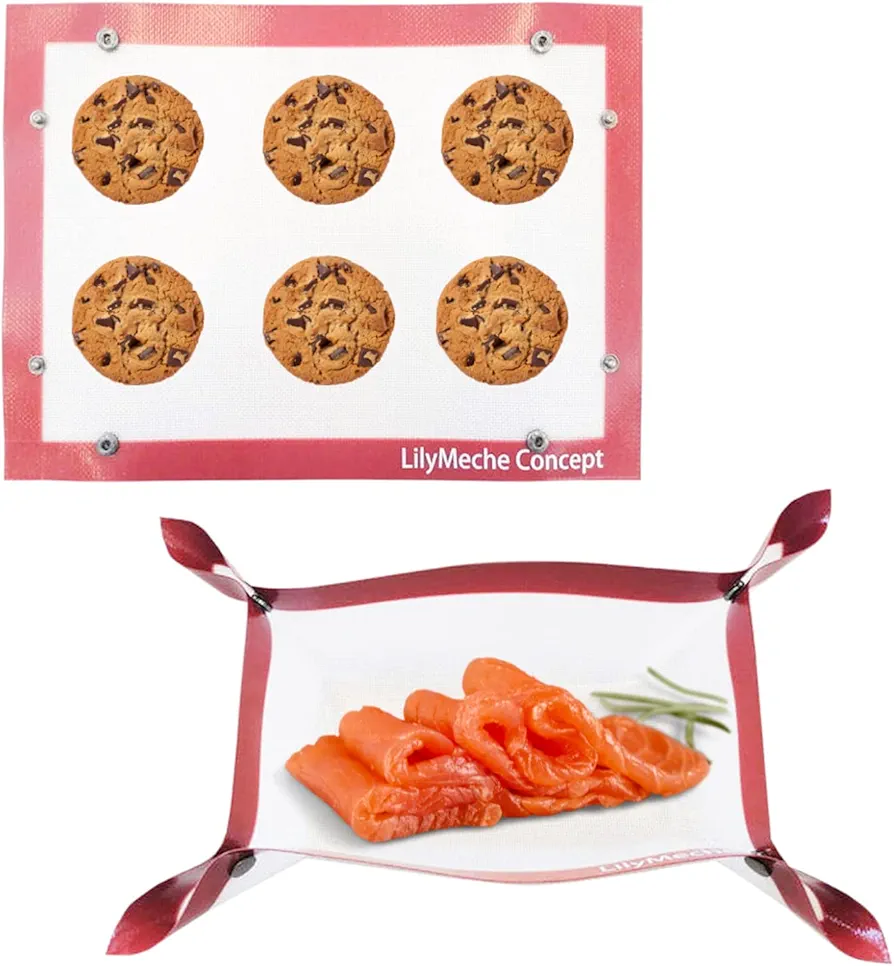 | Silicone Baking Mat with Button | BPA Free Large Nonstick Kitchen Professional Reusable Heat Resistant Baking Half Sheet Bakeware Mats for Cookies, Bread and Pastry(2pc)
