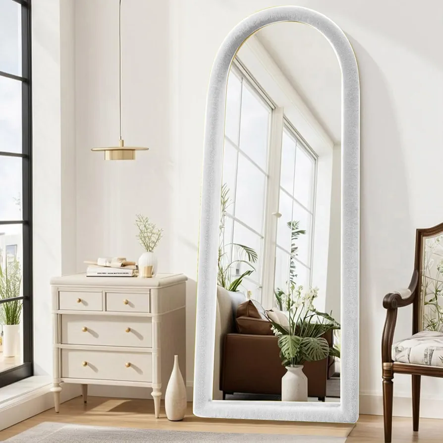 Fluffy Full Length Mirror Cover Universal Ultra Soft Non-Slip Cover Free Standing Mirror Cover 64"x21" Full Body Mirror Cover Warm Home Decor for Living Room Bedroom Cloakroom(White)