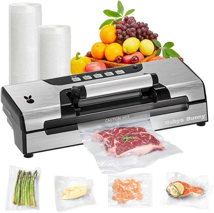 Precision Vacuum Sealer, 90Kpa Food Saver Vacuum Sealer Machine, 10-in-1 Functions, Easy-lock Handle, Double Pump Vacuum Sealer Machine with Bags Storage, Built-in Cutter, Stainless Steel