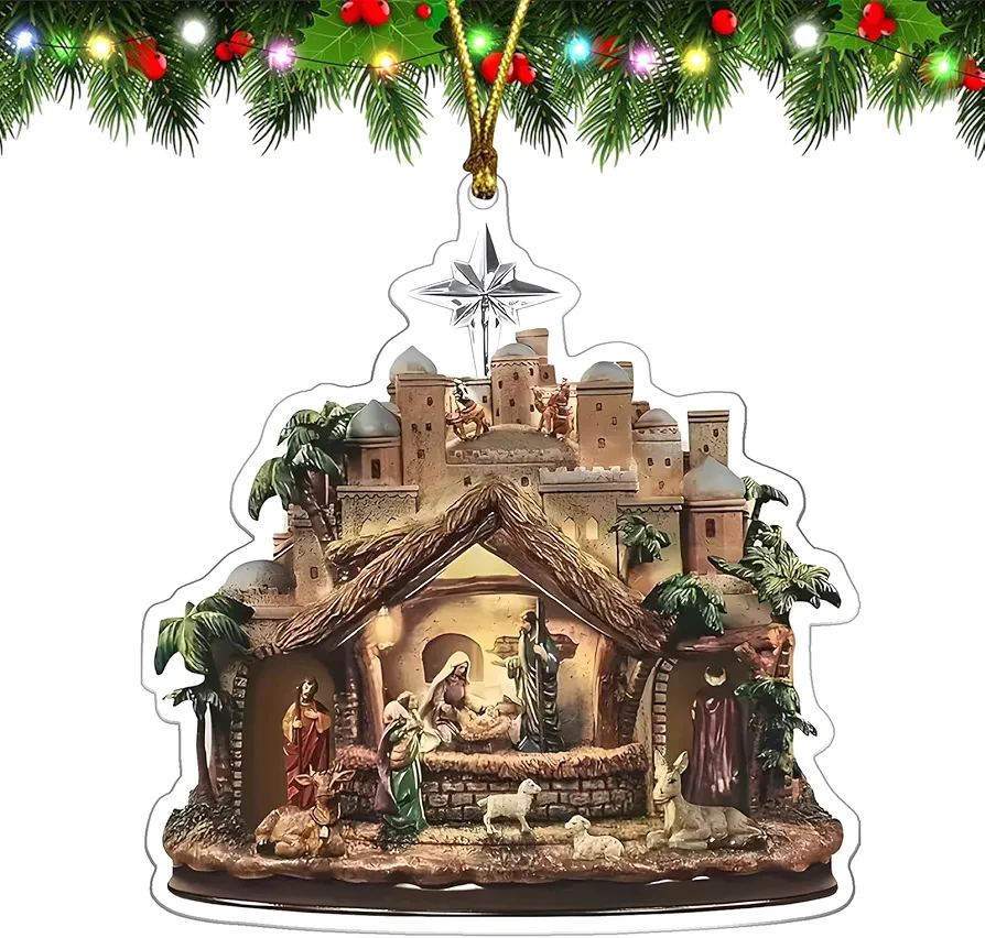 Nativity Scene Christmas Ornament 2024, Acrylic Jesus Nativity Ornament Christmas Tree Nativity Scene Hanging Ornaments Religious Gift for Women, Men, Family, Friend, Neighbor, Coworker, Teacher