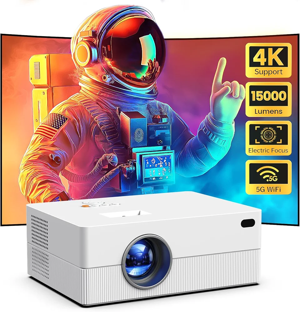 [Electric Focus] Mini Projector with WiFi and Bluetooth, JOWLURK Portable 4K Projector Supported 1080P 15000L, Movie Projector for Outdoor Home Theater, Compatible with Smartphone/TV Stick/HDMI/USB