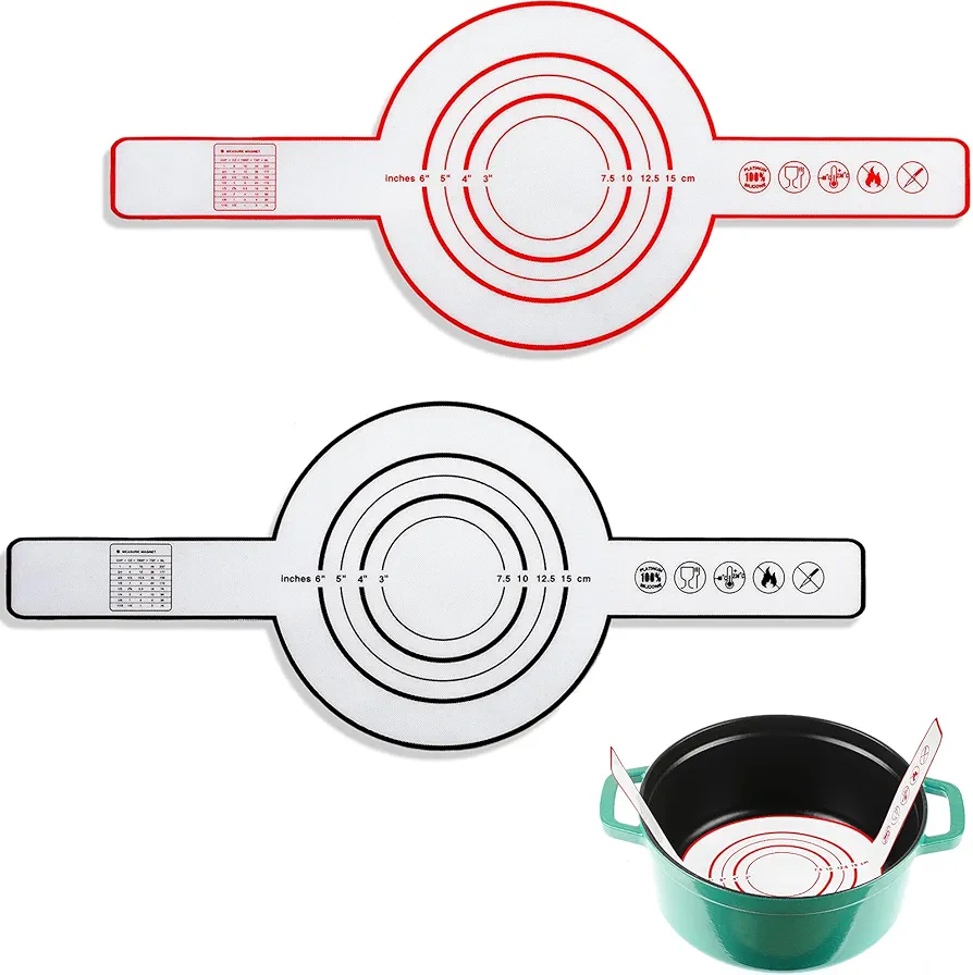 2 Pieces Silicone Baking Mat for Dutch Oven Bread Baking Non-stick Baking Mat with Long Handle 8.3 Inch Reusable Silicone Baking Sheets Heat Resistant Baking Bread Pad for Dough Pastry (Red, Black)