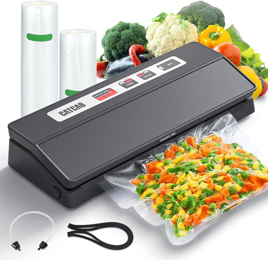 Vacuum Sealer Machine,Precision Food Vacuum Sealer Machine with 2 Vacuum Bag Rolls & Accessory Hose,Suit for Sous Vide and Food Storage Dry and Moist (Black)