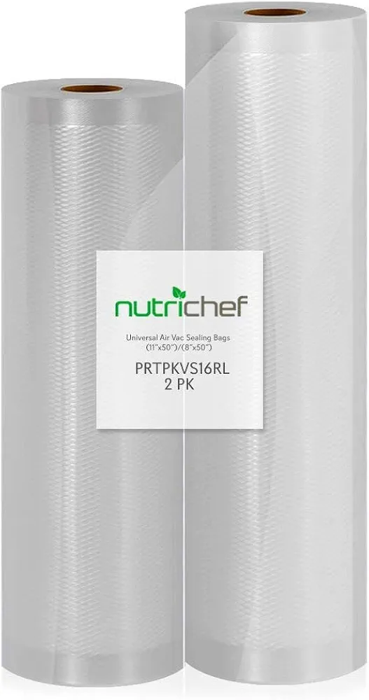 NutriChef Vacuum Sealer Bags 11x50 and 8x50 Roll 2 pack for Food Saver, Seal a Meal, NutriChef, Weston. Commercial Grade, BPA Free, Heavy Duty, Great for vac storage, Meal Prep or Sous Vide