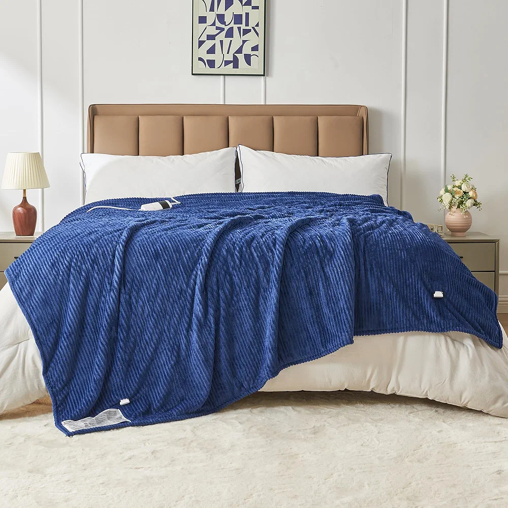 Heated Electric Blanket King Size 100"x 90" Heating Thow Blanket Soft Warm Thick Bed Blanket for Cold Winter 5-Position Timer &9 Heating Setting Home Office Use & Washable