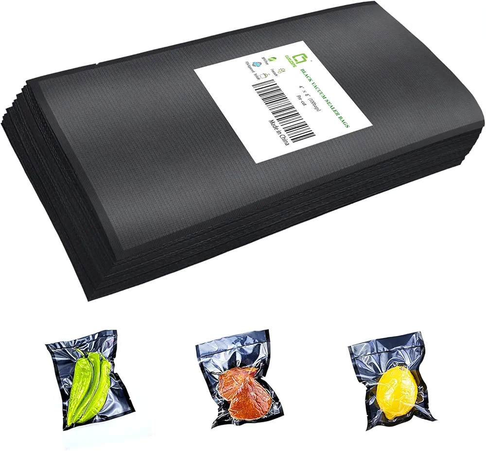 CANLENPK 4x8Inch/10x20cm Small Black Back and Clear Front Vacuum Sealer Bags,Food Storage Bag,Seal Meal Snack Fruit Nut,Boil Steam Heat Freeze,Commercial Grade Heavy Duty Sealable Bags (100PCS)