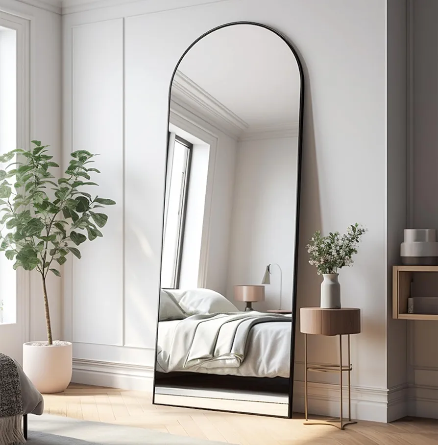Full Length Mirror with Stand, 18"x58" Aluminum Alloy Frame Floor Mirror, Shatter-Proof Glass - Free Standing, Leaning Against Wall or Wall-Mounted, for Bedroom Living Room Dressing Room, Black