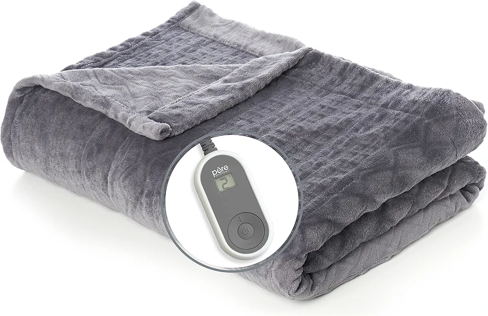 Pure Enrichment PureRelief Deluxe Heated Blanket - 10 Heat Settings, Super Soft Micromink Velvet Fabric, LCD Controller, Auto Shut-Off Timer, Machine Washable - Twin Size Electric Blanket