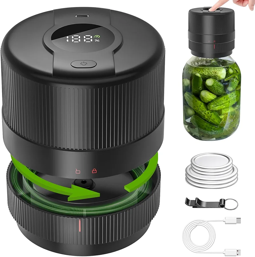 Mason Jar Vacuum Sealer Kit, Electric Sealer for Wide and Regular Mouth Mason Jars, Canning Vacuum Sealer Mason Jar, Portable Vacuum Sealer for Jars, Christmas Gifts for Women, Gifts for Mom, Grandma