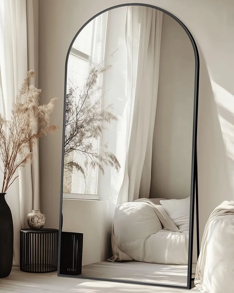 Full Length Mirror with Stand, 71"x28" Arched Full Body Mirror, Large Stand Up Mirror, Aluminum Frame Floor Standing Mirror, Freestanding Hanging Leaning Mounted for Bedroom Living Room Entryway Black