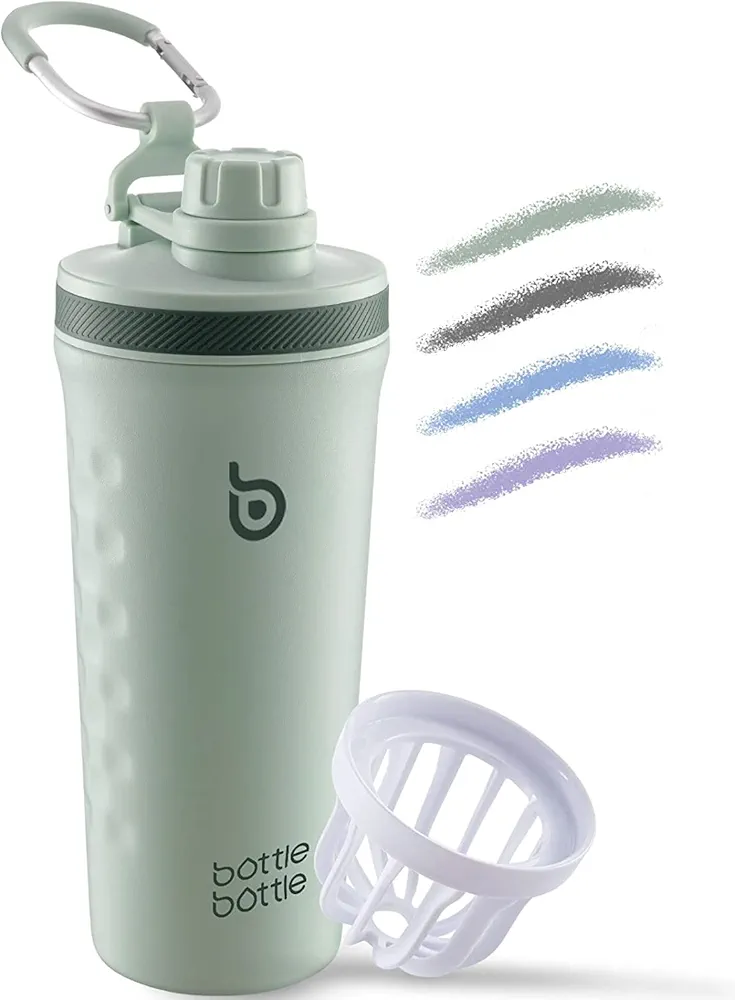 BOTTLE BOTTLE 26oz Insulated Shaker Bottle Insulated Stainless Steel Water Bottle with Wire Whisk, Reusable Stainless Steel Water Bottle, Gym Water Bottle（green）