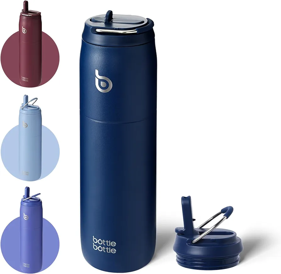 BOTTLE BOTTLE Stainless Steel Water Bottle with Straw and Lid 32 oz Vacuum Insulated Water Bottle Stay Cold for 24 Hrs, Hot for 12 Hrs, Leak-Proof Wide Mouth Water Bottles for Men,indigo blue