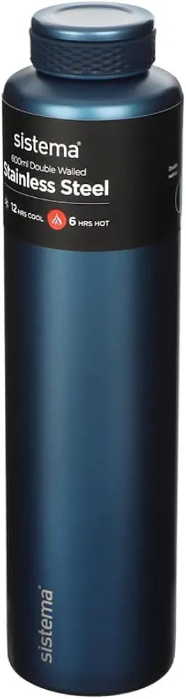 Sistema Hydrate Stainless Steel Water Bottle | 600 ml | BPA-Free | Double Wall Vacuum Insulated Metal Water Bottle | Keeps Liquid Hot & Cool | Assorted Colours