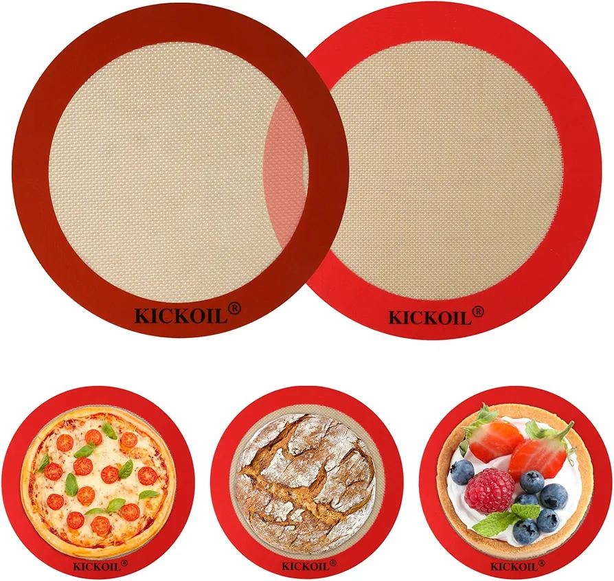 Round Silicone Baking Mats Set of 2-Silicone Mat for 8 Inch Pizza Cake Pan Air Fryer,Non-Stick Reusable Heat Resistant Baking Sheets for Bread Cookies Rolling Pie Tortilla Pastry Dough