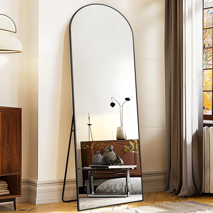 Arched Full Length Mirror with Stand, 56"x20" Free-Standing Leaning Wall-Mounted Mirrors, Elegant Body Mirror for Living Room, Bedroom & Cloakroom, Black