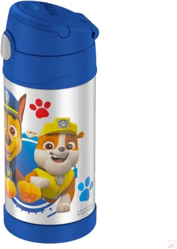 THERMOS FUNTAINER 12 Ounce Stainless Steel Vacuum Insulated Kids Straw Bottle, Paw Patrol