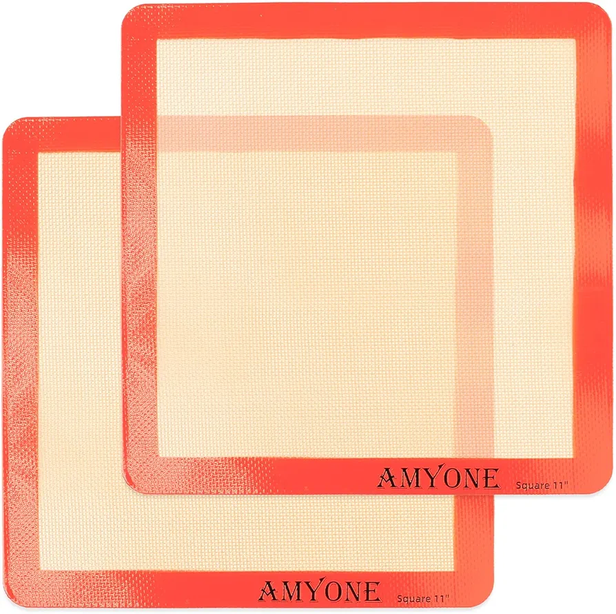 AMYONE Square Silicone Baking Mats for 11 Inch Cake Pan/11x11 Cheesecake Pan/Toaster Oven/XL Air Fryer, Food Grade Silicone Baking Sheet Liners for Cookie/Cake/Pastry/Torte, Non-Stick, Reusable 2 PCS