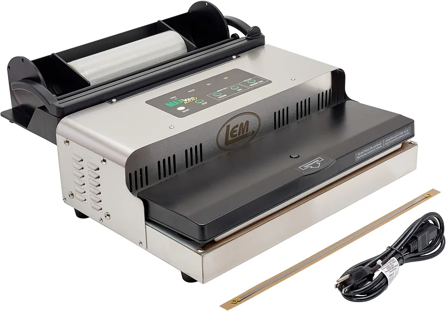LEM Products MaxVac 1000 Stainless Steel Vacuum Sealer with Removable Bag Holder and Cutter, Silver and Black