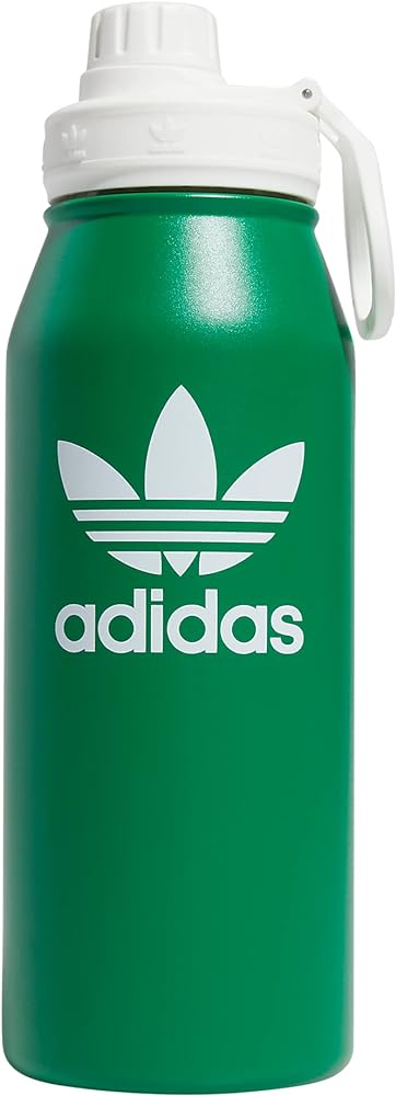 adidas Originals 1 Liter (32 Oz) Metal Water Bottle, Hot/Cold Double-Walled Insulated 18/8 Stainless Steel, Green/White, One Size
