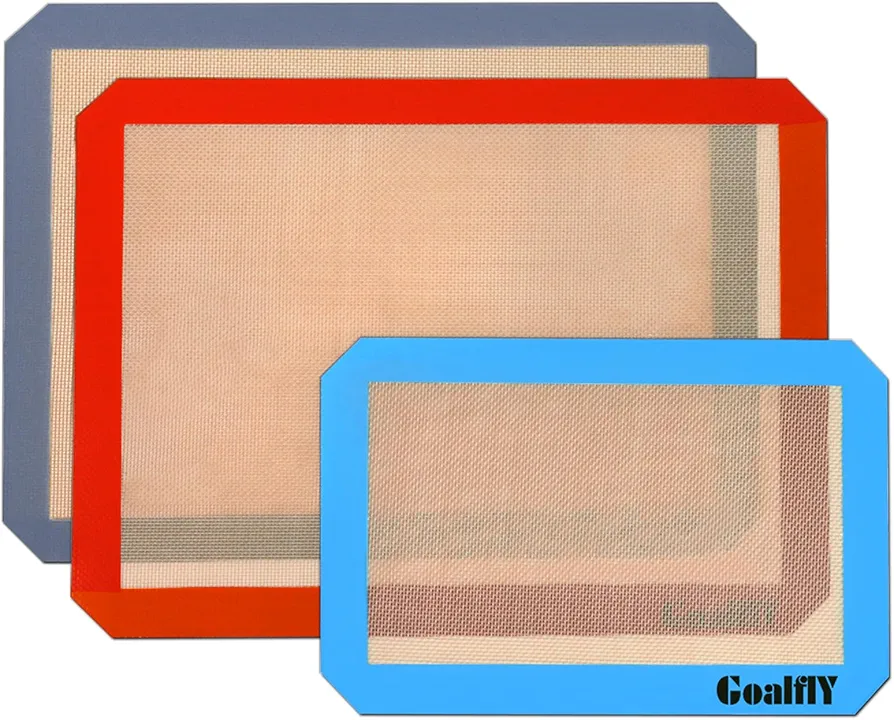 Silicone Baking Mat Set, 2 Half Sheets Silicone Mats (15.8 x 11.8 IN) and 1 Quarter Sheet Baking Mat (11.8 x 7.8 IN), Set of 3 Silicone Baking Sheets for Oven