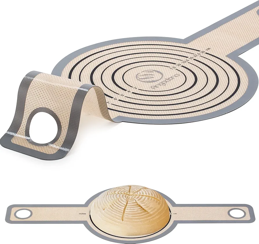 Large Silicone Bread Sling Dutch Oven - 9.5 inch Non-Stick & Easy Clean Reusable Silicone Bread Baking Mat. With Extra Long Handles Bread Baking Sheet Liner, 1 Grey pcs for Transferable Dough