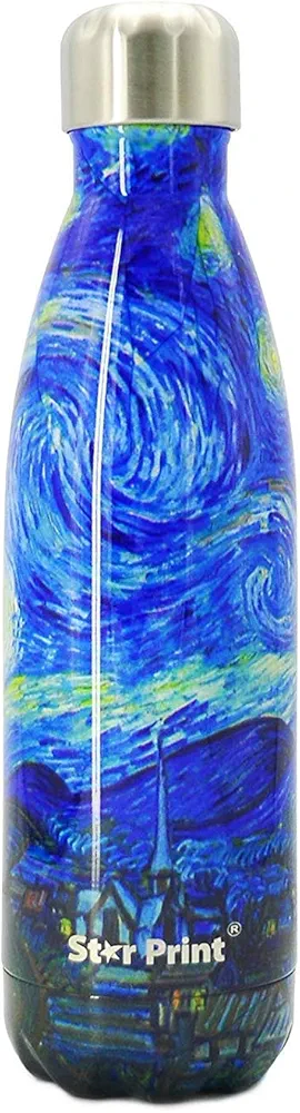 Star Print Bottle, Van Gogh The Starry Night, Double Wall Vacuum Insulated Stainless Steel Water Bottle, 17 oz