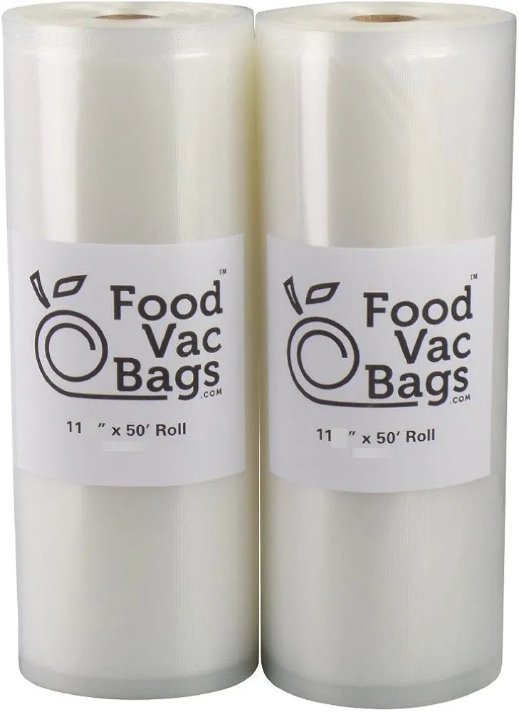 2 Rolls 11-Inch-by-50-Foot Vacuum Food Sealer Bags - Compatible with Foodsaver - Embossed Commercial Grade FoodVacBags Make Own Size for Sous Vide or Storage