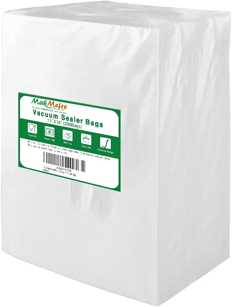 200 Gallon Size11"x16" Vacuum Freezer Sealer Bags for Food, BPA Free, Heavy Duty Commercial Grade, Sous Vide Vaccume Safe,Vaccume Seal Pre-Cut Bag