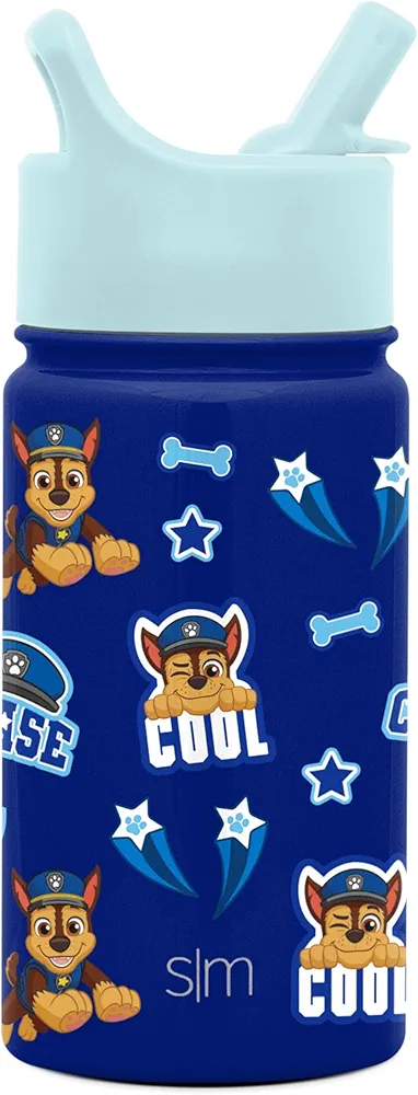 Simple Modern Paw Patrol Kids Water Bottle with Straw Insulated Stainless Steel Toddler Cup for Boys, Girls, School | Summit Collection | 14oz, Chase on the Case